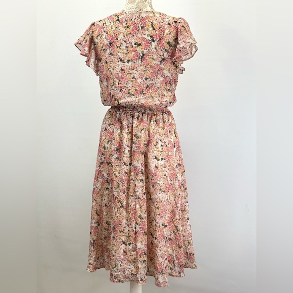 MSK Cream and pink floral elastic waist midi dress size MP - Picture 12 of 16